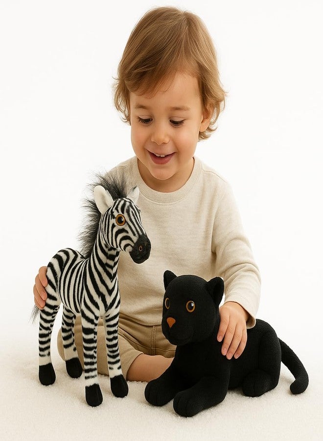 DTR Creation Zebra (30cm) & Black Panther (25cm) Soft Toy Combo - 2 Wild Animal Plush Toys for Kids | Soft & Huggable | Realistic with Fluffy Mane & Embroidered Details | Boys & Girls - Image 3
